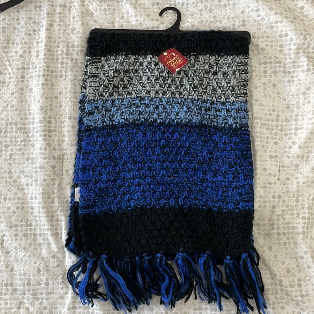 Black, Grey, blue striped Faded Glory Scarf.